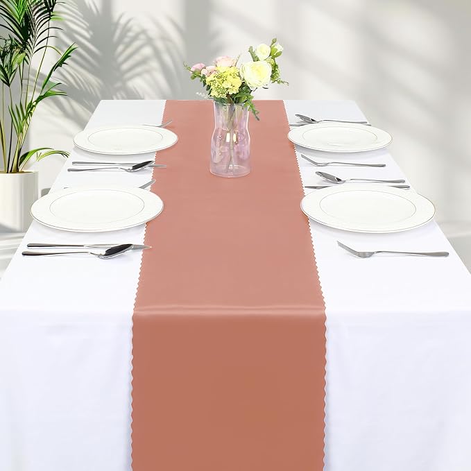 VACVELT Rose Gold Satin Table Runners, 12x72 Inch, 12 Pack, Scalloped Edge | - Image 8