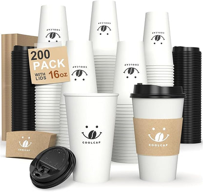 Coffee Cups with Lids and Sleeves, 16 Ounce 200 pack To Go Coffee Cups with Lids - Image 8