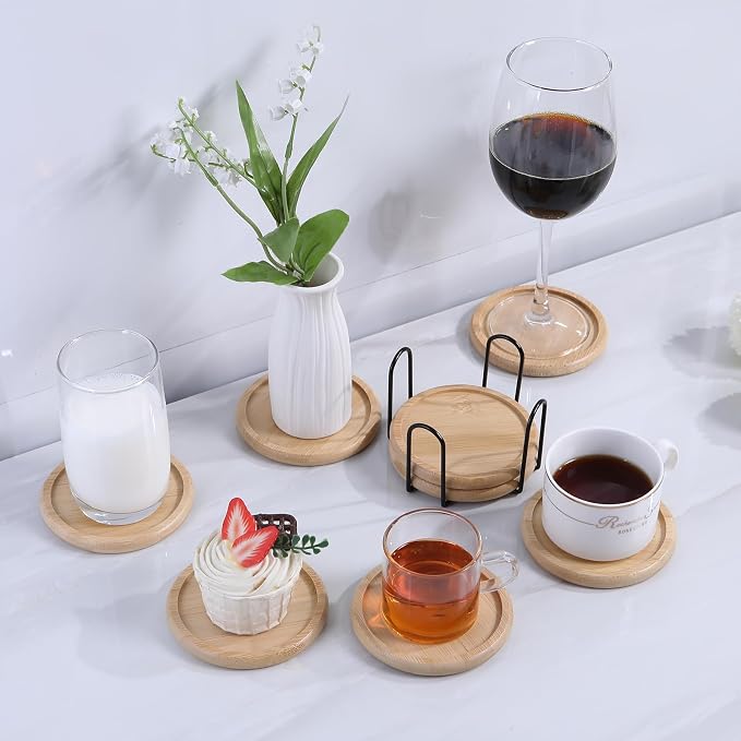 4 Inch Bamboo Drink Coasters Set - Image 5