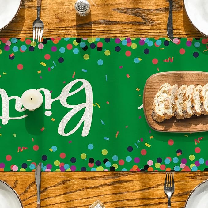Artoid Mode Polka Dot Green Happy Birthday Table Runner, Seasonal Christmas - Image 7