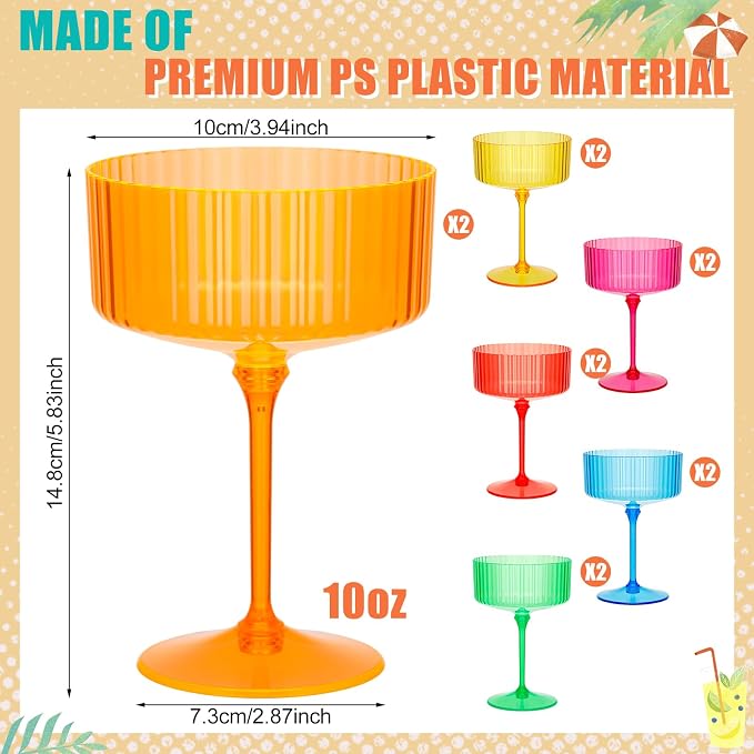 Jingmore 12 Pcs Ribbed Martini Glasses 10 oz Disposable Plastic Vintage Ribbed - Image 2