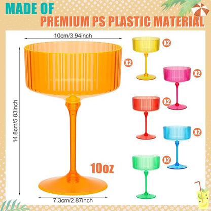 Jingmore 12 Pcs Ribbed Martini Glasses 10 oz Disposable Plastic Vintage Ribbed - Image 2