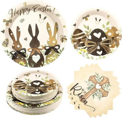 60 Pcs Happy Easter Plates and Napkins Party Supplie, Serves 20 | Easter Egg by BORAENDEY