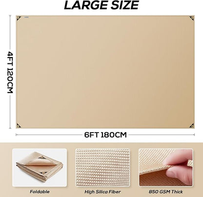 Heavy Duty Fiberglass Welding Blanket, Heat Resistant Blanket with Brass Grommets, Multi-Purpose Welding Mat for Grill, Smoker, Camping, Industrial Use (4x6 ft)