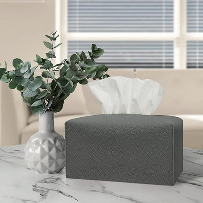 Carrotez Tissue Box Cover, [Refined] Modern PU Leather Rectangular Tissue Box Holder - Decorative Holder/Organizer for Bathroom Vanity Countertop, Night Stands, Office Desk 9.5"X5"X5" - Charcoal