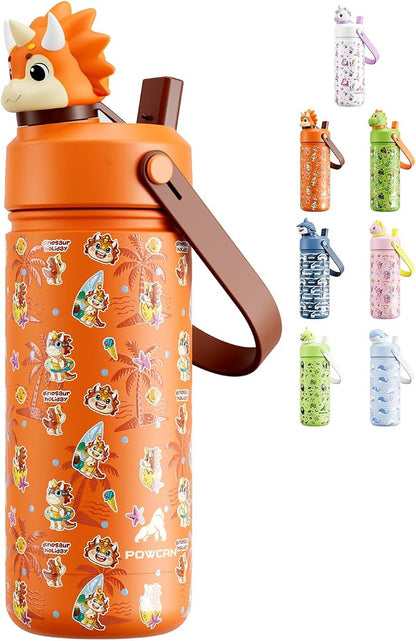 POWCAN 18 oz Kids Water Bottle Insulated: 2-in-1 Straw Spout Lid by POWCAN