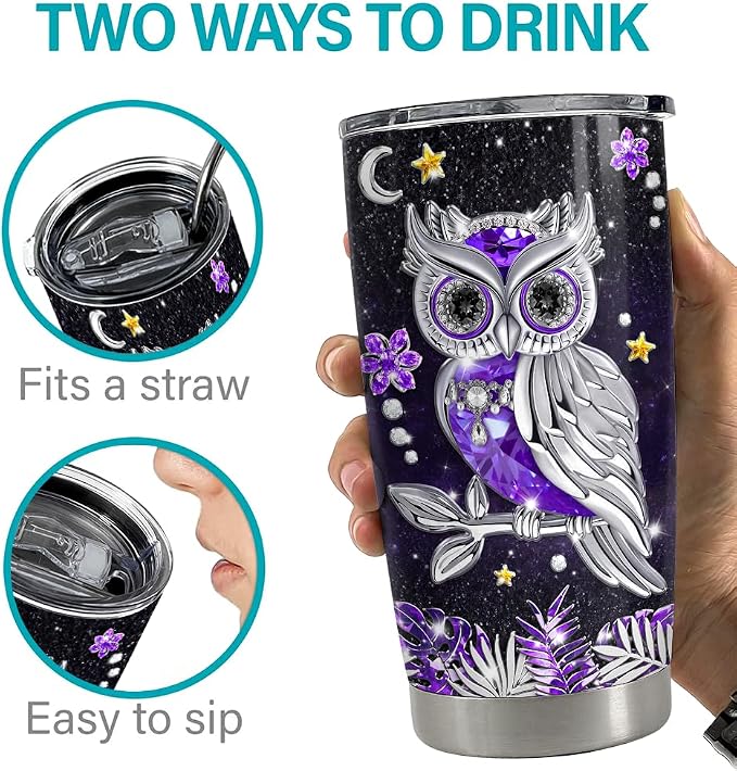 SANDJEST Owl Tumbler 20oz Jewelry Drawings Stainless Steel Insulated Tumblers - Image 7