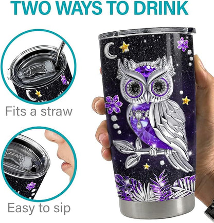 SANDJEST Owl Tumbler 20oz Jewelry Drawings Stainless Steel Insulated Tumblers - Image 7