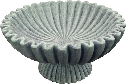 10" Large Decorative Bowl decor, Scalloped Bowls for Modern Home Decor,Ruffle Decor,Stylish Key Bowl for Entry Table,Decorative Fruit Bowl for Kitchen Counter,With base,Artificial Stone Marble Color