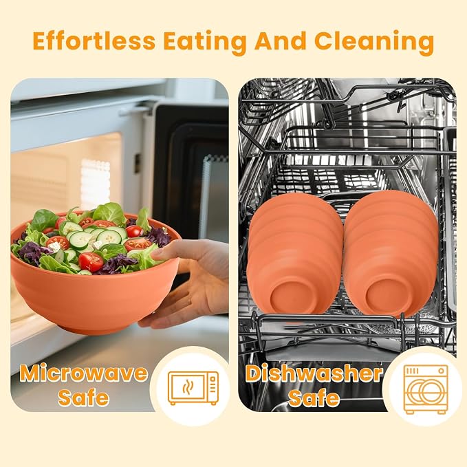 Large Bowl Set of 8, 60 oz Orange Wheat Straw Bowls, Unbreakable & Microwave - Image 6