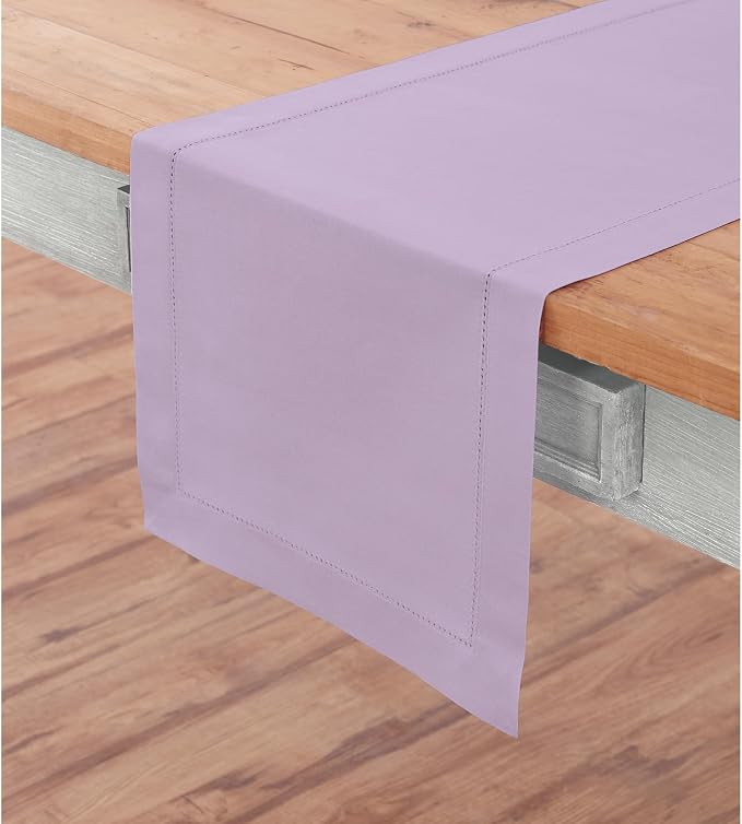 Solino Home Cotton Linen Dining Table Runner Lavender Hemstitch, 14 x 36 in | - Image 2
