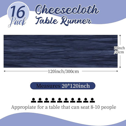 16 Pack Navy Blue Cheesecloth Table Runners 20x120 Inch Gauze Table Runner - Image 2