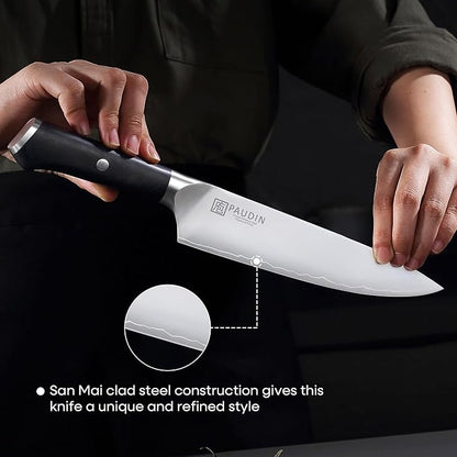 PAUDIN Kitchen Knife Set, 4 Pieces Chef Knife Set, High Carbon Stainless Steel Knife Set, Ultra-Sharp Knives Set for Kitchen with Ergonomic Wooden Handle, Gifts for Men and Women
