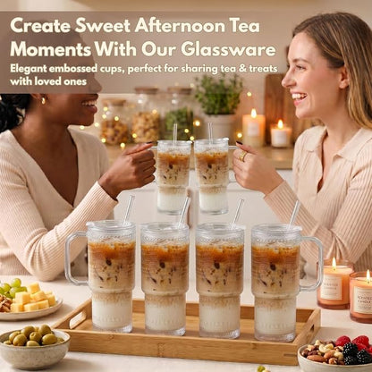 20 oz Glass Tumbler with Lid and Straw, Glass Iced Coffee Cups, Spill-proof - Image 3