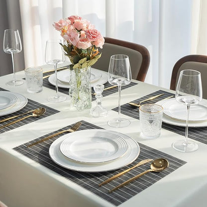 Placemats Set of 8 Vinyl/Plastic Woven Place Mats for Kitchen Table Indoor/Outdoor Washable Placemat Wipeable Dining Table Mats (Black Stripes,8)