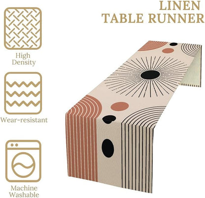Mid Century Abstract Table Runner Sun Geometric Arch Minimalisted Modern Spring - Image 4