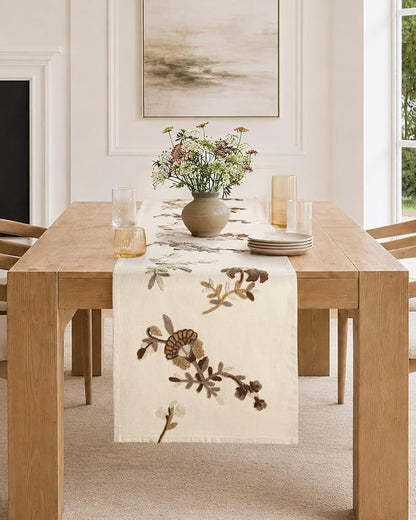 Embroidered Canvas 13"x 72" Narrow Table Runner, Dried Flower | Exquisite - Image 5