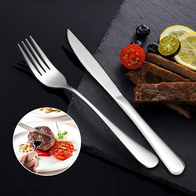 SANTUO 12-piece Dinner Knives, Serrated 18/10 Stainless Steel Steak Knife Set - Image 4