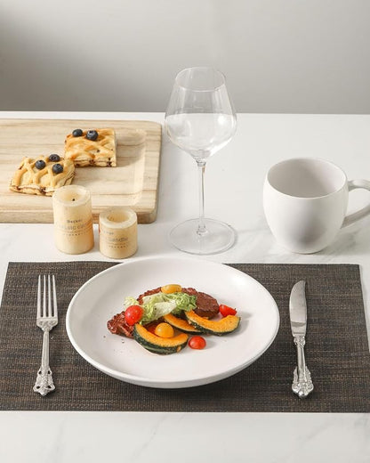 Dinner Plates, 10 Inch Stoneware Plates Set of 4, Ceramic Dinner Dishes for Salad, Pasta, Steak, Pancakes, Scratch Resistant Plate Set, Microwave & Dishwasher Safe, Matte White