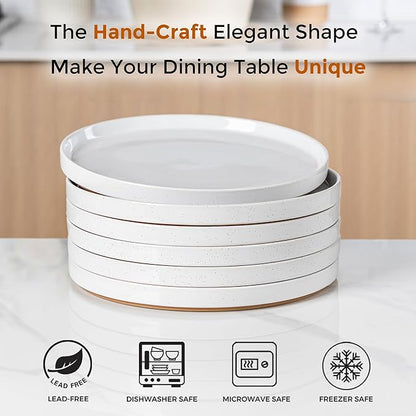 AmorArc Ceramic Dinner Plates Set of 6, 10.25 Inch Stoneware Plates for Kitchen,Modern Flat Dinnerware Dishes Set,Microwave& Dishwasher Safe, Scratch Resistant-White