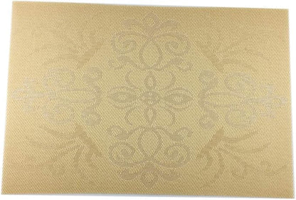 Gugrida Luxury Gold Placemats Set of 6 Crossweave Woven Vinyl Placemat for Dining Table Heat Resistant Non-Slip Kitchen Table Mats Easy to Clean