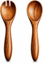 6 Inch Acacia Wood Salad Server Set Wooden Mixing Tongs Dinner Fork & Spoon by TheGreatIndianBazaar