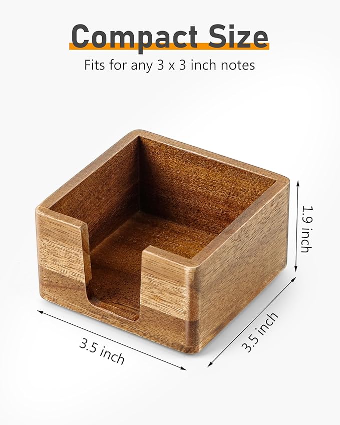 Acacia Wood Sticky Note Holder, Post It Note Dispenser - Image 2