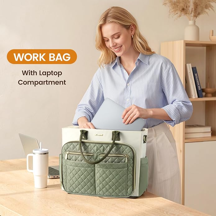 LOVEVOOK Tote Bag for Women, Teacher Nurse Work Laptop Bag, Quilted Bible - Image 2