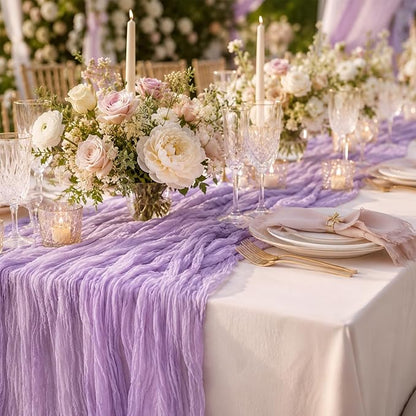 6 Pack Lilac Purple Cheesecloth Table Runner 22x120 Inch | 10Ft Rustic Boho - Image 2