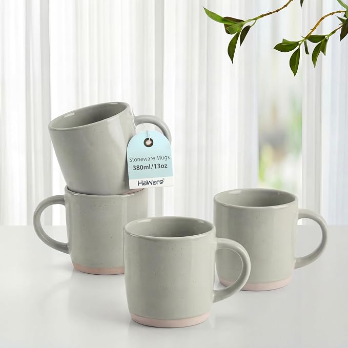 HaWare 13OZ Coffee Mugs with Handles, Stoneware Coffee Cups by HaWare