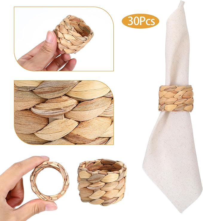 30 Pcs Woven Napkin Rings Set, Rustic Napkin Ring Holders - Image 3