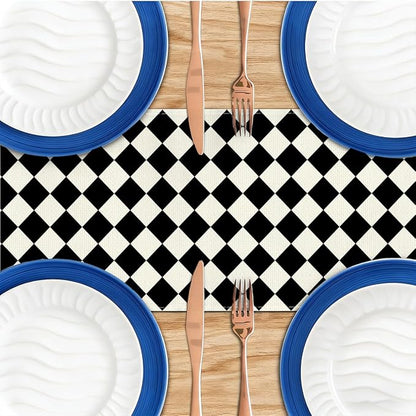 Black Beige Diamond Plaid Table Runner, Home Farmhouse Dining Halloween | Long - Image 4