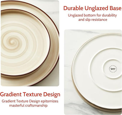 Sweese 10.5 Inch Porcelain Dinner Plates Set of 6, Gradient High Edge Dish Set - Dishwasher, Microwave, Oven Safe, Scratch Resistant, Kitchen Serving Dishes - Cool Assorted Colors