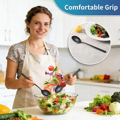 Black Salad Utensils Set, 9.4 Inch Stainless Steel Salad Tossing Spoon And Fork - Image 4