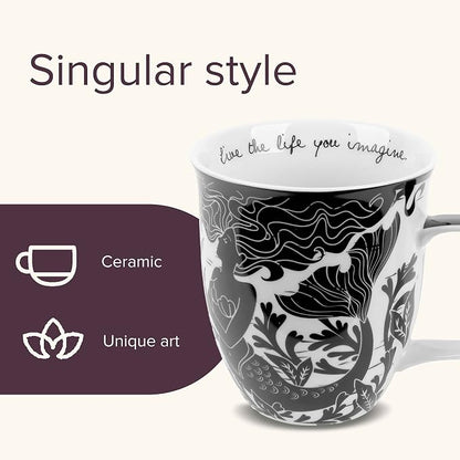Karma Gifts 14 oz Black and White Boho Mug Mermaid - Image 3