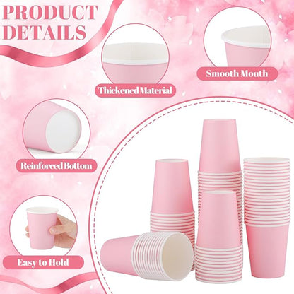 NatNarr 100 Pack Pink Paper Cup, 9oz Pink Party Cups Drinking Cups | Disposable - Image 4