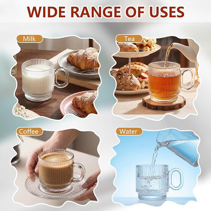 6 Sets of Glass Tea Cups with Saucers Vintage Coffee Mugs 5.6 oz Clear Espresso - Image 6