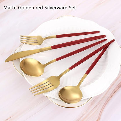 VANVRO Matte Red Gold Silverware Set, 20-Piece Stainless Steel Flatware Set - Image 3