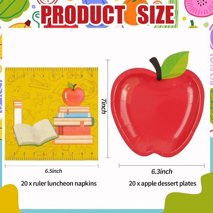 40 PCS Back to School Apple Paper Plates and Napkins Decorations, First Day of - Image 3