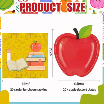 40 PCS Back to School Apple Paper Plates and Napkins Decorations, First Day of - Image 3