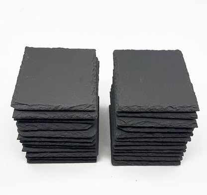 24 Pack 4 inch Square Slate Coasters,Handmade Natural Rough Edge,with Integral Anti-Skid pad,Laser Engraving Blanks,Stone Coasters