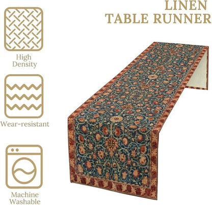 William Morris Table Runner, Rustic Boho Ethnic Flower Original Design Print - Image 4