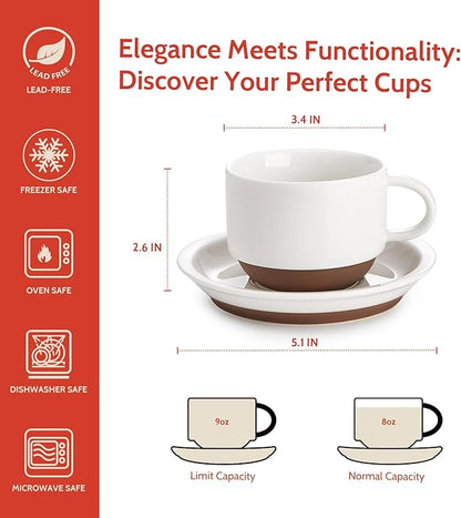 Sweese 8 Ounce Cappuccino Cups Set of 4, Porcelain Stackable Coffee Cups - Image 2