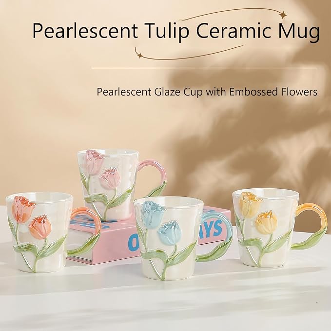 Tulip Flower Ceramic Mug 11.8Oz, Handmade Cute Coffee Tea Cup - Image 5