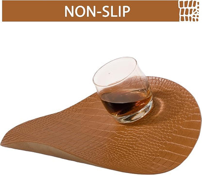 Jovono Round Leather Placemats for Round Tables Set of 4, Brown Place Mats and Coasters, Wipeable Waterproof Heat Resistant Table Mats Easy to Care for Indoor Decor 13 inch Diameter