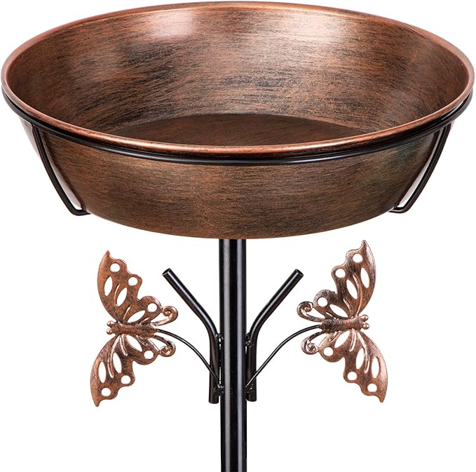 40In Metal Bird Bath for Outdoors, Removable 3" Deep 13" Dia Bowl Heavy-Duty by HoLarXuQ