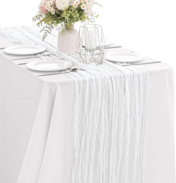White 10FT Cheesecloth Table Runner Boho Gauze Fabric Table Runner Rustic Sheer by JALANCY