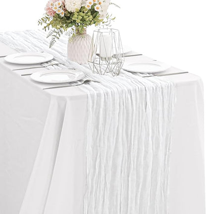 White 10FT Cheesecloth Table Runner Boho Gauze Fabric Table Runner Rustic Sheer by JALANCY