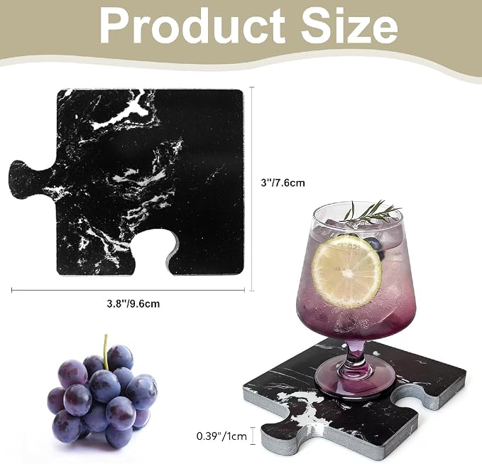 Marble Coasters Set of 4, Aturalux 3" Black Stone Coasters - Image 5