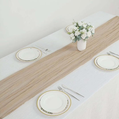 Efavormart 10ft Beige Cheesecloth Table Runner - Image 6